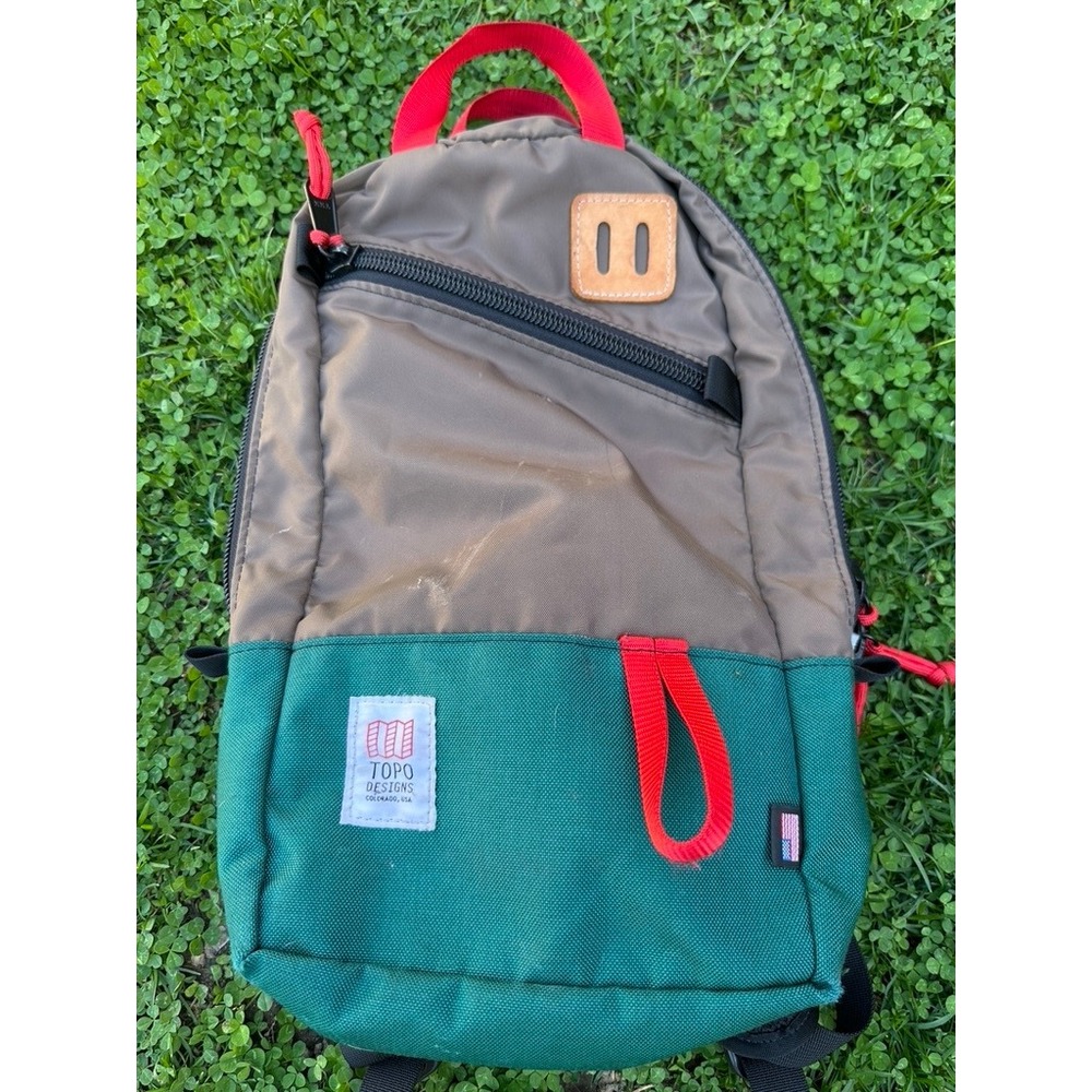 Topo Designs Trip Backpack Brown Green Colorblock Hiking Travel Daypack Light